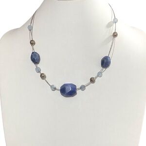 Azurite Necklace Stones Silver Filigree Acrylic Beaded Wire Necklace